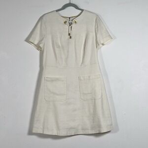 Boden‎ Shift Mini Dress Womens Sz 14R White Short Sleeve Patch Pockets